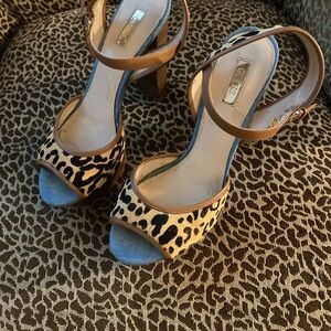 Guess Tan and Blue Heels with Leopard Print